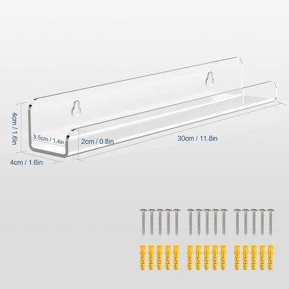 Vinyl Record Shelf Wall Mount, 6 Pack 12 Inch Clear Acrylic Album Record Holder Display, Kids Bookshelf, Floating Wall Shelves for Bathroom, Bedroom, Living Room, Kitchen (Clear-6Pcs)3