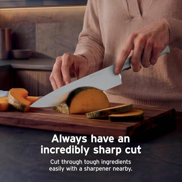 Ninja® Neverdull® 10-Pc German Steel Knife Set, Stone Gold, NK32010SD1 | Stays Razor-Sharp 10+ Years. Premium German Steel. Removable Sharpener Stores in a Drawer Saving up to 35% More Counter Space4
