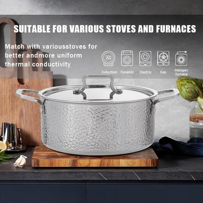 Tri Ply Stainless Steel Stock Pot with Lid 5 Quart Hammered Stockpot Induction Cooking Pot Soup Pot Compatible with All Stovetops (5QT)2
