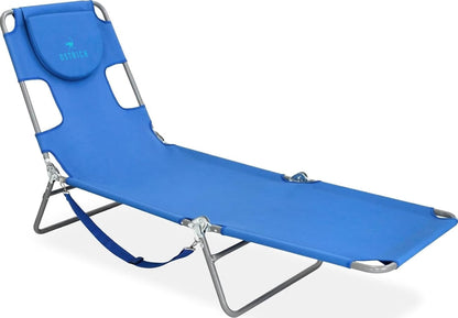 the Original Chaise Lounge 72"X22" Portable Reclining Lounger, Blue | Outdoor Relaxing Pool Tanning Chair, Lightweight Beach Recliner with Adjustable Backrest and Carry Strap, 250 Lb Capacity1