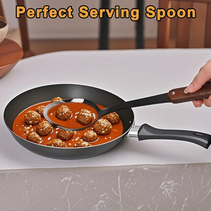 Stainless Steel Mirror Polished Kitchen Utensils Set - 6Pcs Cooking Utensils Set with Wooden Handle, Heat Resistant Kitchen Tool Set for Cooking with Turners,Spatula,Ladle,Skimmer,Solid Spoon,Pasta5