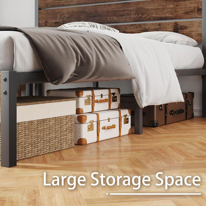 Twin Bed Frame with Headboard and Footboard, Metal Twin Bed Frame with under Bed Storage, All-Metal Support System, No Box Spring Needed, Easy Assembly,Rustic Brown4