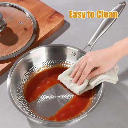 Titanium Hammered Wok Pan with Lid, Pure Titanium Pans for Cooking, No Coating Non-Stick Flat Bottom Wok, Ultra-Durable, Scratch-Resistant, Compatible with All Cooktops,12.6In7