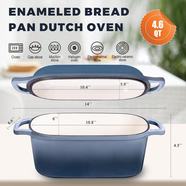 4.6 Quart Dutch Oven for Sourdough Bread Baking | Oval Bread Dutch Oven with Lid, Cast Iron Bread Pan for Crispy Crust, Steam Baking Design for Artisan Homemade Loave, Seasalt2