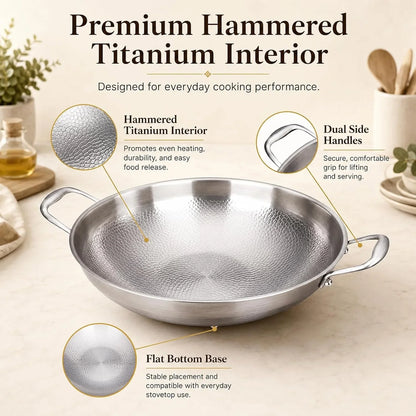 14 Inch Titanium Hammered Wok with Double Handles, Frying Pans Nonstick, Non-Stick Wok, Scratch-Resistant Non Stick Titanium Pans for Cooking,With Lid7