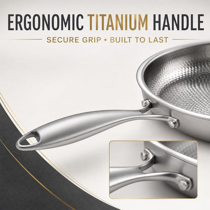 Titanium Pans for Cooking, Titanium Frying Pan with Lid (8In) | Uncoated Hammered Pro Skillet, PFAS PFOA PTFE Free, Induction, Gas, Oven and Dishwasher Safe4