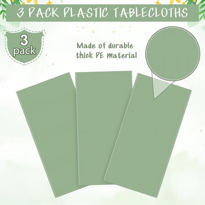 3Pack Sage Green Plastic Tablecloths for Rectangle Tables, Light Green Disposable Tablecloth, Waterproof Sage Green Table Cover for Birthday Bridal Wedding Baby Shower Party Decorations, 54 X 108Inch4