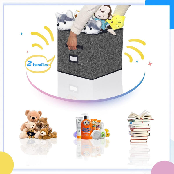 Extra Large Foldable Cloth Storage Cubes 4 Pack with Label Holders - Fabric Storage Bins Baskets Organizers for Home Office Nursery with Handles, 13 L X 15 W X 13 H Inch, Black, MXABXL04PLP7