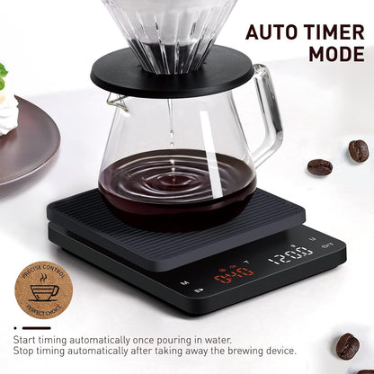 BAGAIL Coffee Scale with Timer, 0.1G/3Kg Precision | for Drip Espresso & Pour Over, Rechargeable, Clear LED Display, Auto Tare, Waterproof Silicone Cover, Charging Cable Included4