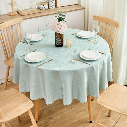 Round Tablecloth 60 Inch Jacquard Table Cloths Waterproof Washable Wrinkle Free Leaves Soft Fabric Tables Cover for 20-48”Table-Dinning Outdoor Birthday Party Kitchen & Linens(Aqua)6