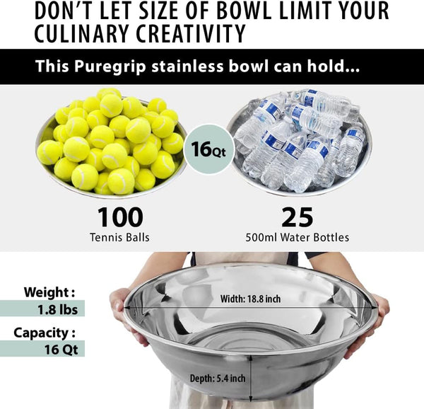 Oversized All-Purpose Stainless Steel Bowl for Home & Commercial, 16 Qt, 15 L, Made in Korea, Premium Stainless Steel, No Dulling & Rusting, for Prepping, Baking, Mixing, Marinating & Brining Kimchi2