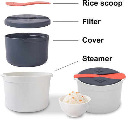 Microwave Rice Cooker Steamer,2L Microwave Rice Steamer Pasta Cooker with Strainer,Microwave Cookware Set,Non-Stick Food Grade for Rice, Pasta, Vegetables, Quinoa, Oatmeal, Ramen Non Stick (Orange)4
