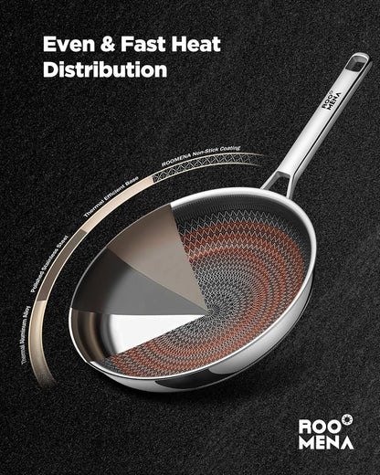 Non Stick Frying Pans Hybrid Ceramic with Lid, 12.2 Inch Tri-Ply Stainless Steel Skillet, Non-Toxic, PFAS/PFOA/PTFE Free3