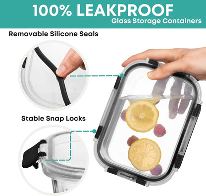 30 PC Glass Food Storage Containers with Lids - Reusable Glass Meal Prep Containers for Lunch and Leftovers - Airtight & Leakproof Snap Locking Lids - Oven, Freezer, Microwave, Dishwasher Safe6