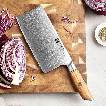 Cleaver Knife 7.5 Inch, 73 Layer Damascus Steel Powder Steel Core Chinese Chef'S Knife, Multifunction Vegetable Meat Slicing Knife with Olive Wood Handle -Lan Series6