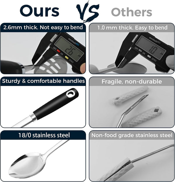 14-In Cooking Spoons Set, Heavy Duty 18/0 Stainless Steel Large Serving Spoons Set, Slotted Spoon, Cooking Spoon & Soup Ladle, Commercial and Residential Use, Pack of 32