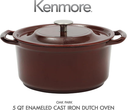 Oak Park 5-Quart Cast Iron Dutch Oven Casserole with Lid with Metallic Enamel - Red2