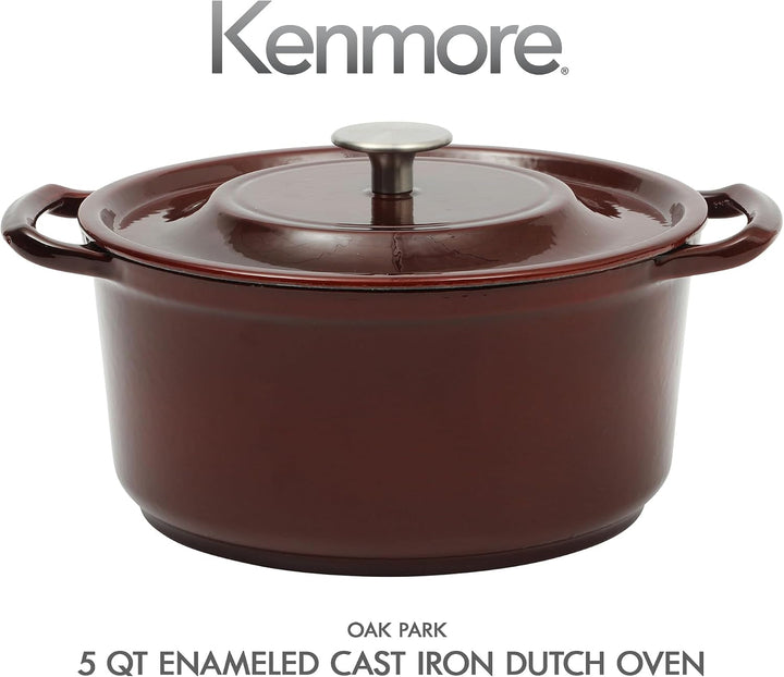Oak Park 5-Quart Cast Iron Dutch Oven Casserole with Lid with Metallic Enamel - Red+2