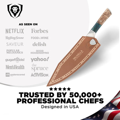 Chef Knife - 9.5 Inch - Valhalla Series - 9CR18MOV HC Steel Kitchen Knife - White Resin & Wood Handle - Razor Sharp Chef'S Knife - Kitchen Knife - Professional Cooking - W/Leather Sheath6