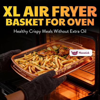 Air Fryer Basket for Oven - 16.5” X 12.5” | Oven Air Fry Tray for Fries, Wings & Bacon, Non Stick Ceramic Coating PTFE/PFOA/PFOS Free, Dishwasher Safe, Copper5