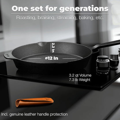 Classic Cast Iron Skillet 12 Inch | No PFAS I German-Engineered | Naturally Non-Stick Cast Iron Pan Set | Oven Safe Skillet | Cast Iron Cookware Set | 20-Year Refund I Steak Pan4