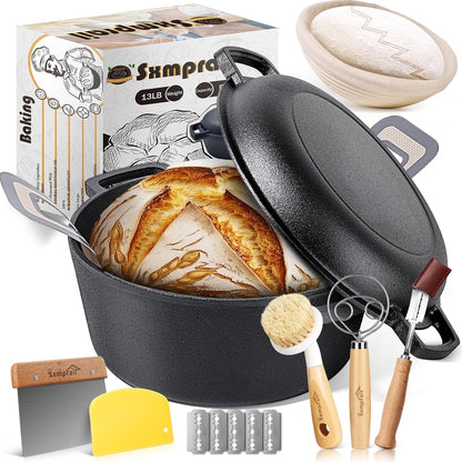 Cast Iron Dutch Oven for Sourdough Bread Baking, Pre-Seasoned 5QT Dutch Oven Pot with Lid, Include Proofing Basket, Silicone Sling & Dough Whisk1