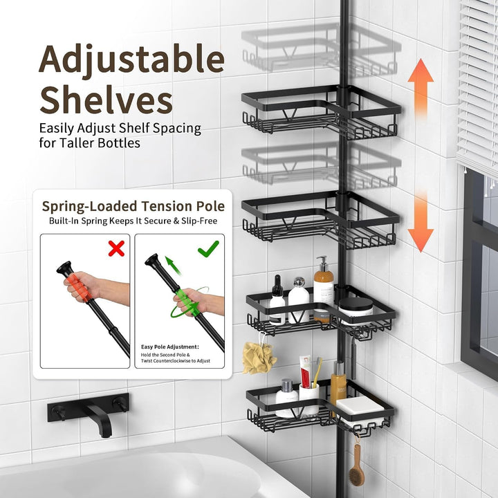 Corner Shower Caddy Tension Pole, Large Capacity Bathroom Organizer+2