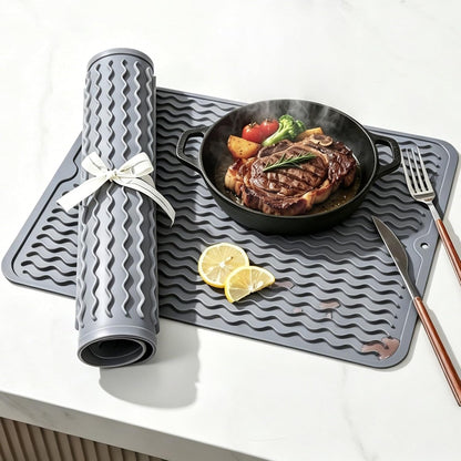 2 Pack  Silicone Dish Drying Mat for Kitchen Counter Heat Resistant under Sink Waterproof Coffee Bar Accessories Dining Rack Stone Utensil Holder Countertop Decor Must Haves 20262