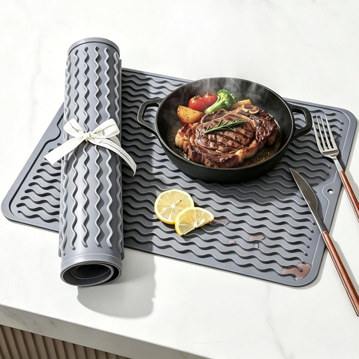 2 Pack  Silicone Dish Drying Mat for Kitchen Counter Heat Resistant under Sink Waterproof Coffee Bar Accessories Dining Rack Stone Utensil Holder Countertop Decor Must Haves 2026+2