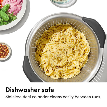 OXO Good Grips Strainer - 5 Qt Capacity, Stainless Steel | Colander, Nesting Design for Easy Storage, Non-Slip Handles, Drains Pasta and Vegetables, Dishwasher Safe7