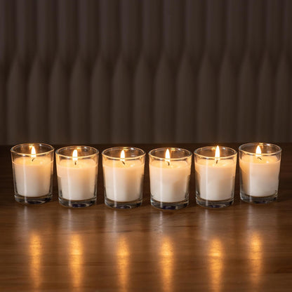 24 Pack Warm White Unscented Clear Glass Filled Votive Candles. Hand Poured Wax Candle Ideal Gifts for Aromatherapy Spa Weddings Birthdays Holidays Party5