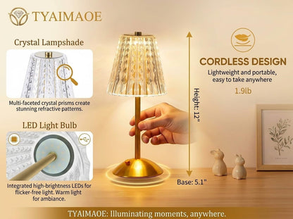 2 Pack Cordless Lamps Crystal Table Lamps,Rechargeable Touch Lamp5