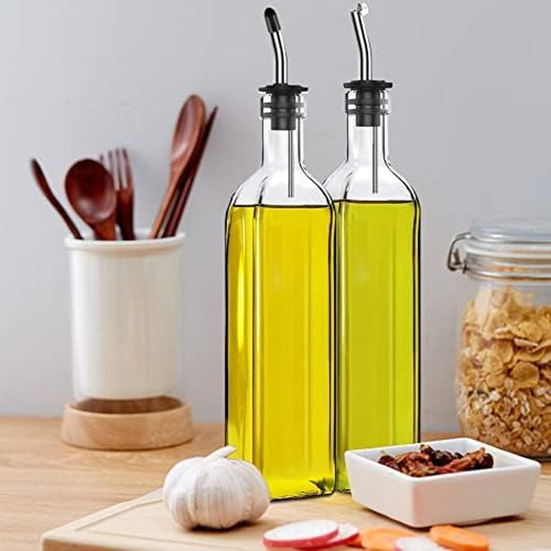 olive-oil-dispenser-bottle-2-pcs-glass-olive-oil-dispenser-and-vinegar-dispenser-set-with-2-stainless-steel-pourers-4-labels-1-brush-and-1-funnel-oil-bottles-for-kitchen-500ml