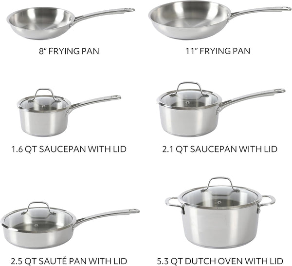 Sur La Table Kitchen Essentials Chef'S Deck 10 Piece Stainless Steel Non Toxic Pots and Pans Kitchen Cookware Set W/Triply Encapsulated Base - Induction Safe3