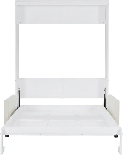 Murphy Bed Full Size Wall Bed with Sofa,Can Be Folded,Multifunctional Wood Hideaway Cabinet Bed Frame,Slat Support,Save Space,For Apartment,Guest Room,White9