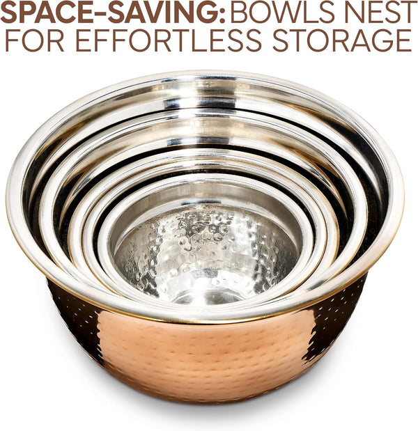 18 Piece Mixing Bowls Set with Airtight Lids, Handcrafted Stainless Steel Bowls, Food Storage Containers, Meal Prep, Nesting Salad Bowls for Cooking, Baking, Kitchen, Copper - Hammered4