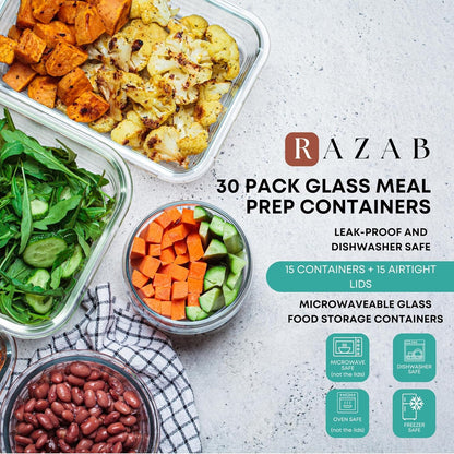 30 PC Glass Food Storage Containers with Lids - Reusable Glass Meal Prep Containers for Lunch and Leftovers - Airtight & Leakproof Snap Locking Lids - Oven, Freezer, Microwave, Dishwasher Safe8