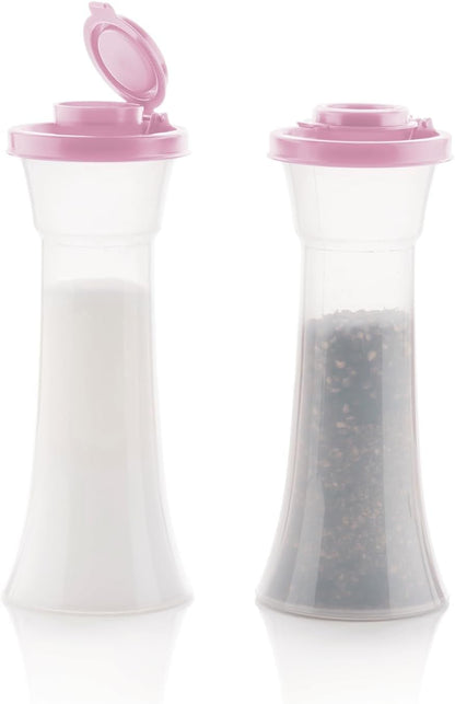 Hourglass Salt and Pepper 2-Shaker Set in Purple, Liquid Tight Lids, Bpa-Free, Dishwasher Safe1