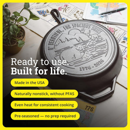 Pre-Seasoned Cast Iron Skillet, 12 Inches, Spacious Skies | Limited Edition Cast Iron Skillet for Oven, Stovetop, Grill & Campfire Cooking, Made in USA, Pfas-Free3