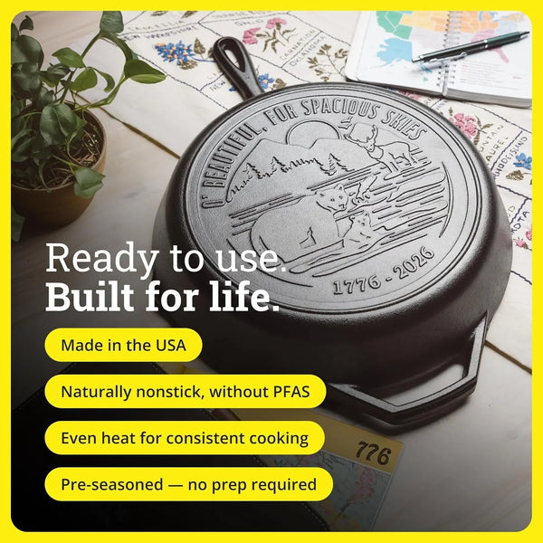 Pre-Seasoned Cast Iron Skillet, 12 Inches, Spacious Skies | Limited Edition Cast Iron Skillet for Oven, Stovetop, Grill & Campfire Cooking, Made in USA, Pfas-Free3