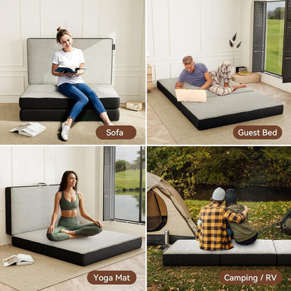 Memory Foam Trifold Mattress, Twin Portable Floor Bed 4 Inch, Foldable Mat with Washable Cover, Handle & Non-Slip Bottom, for RV, Travel, Camping, Yoga, 75"X38"X4", Grey4