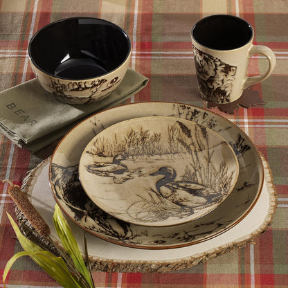 16-Piece Stoneware Dinnerware Set, Service for 4 with Dinner Plates, Salad Plates, Bowls and Mugs, Lodge-Style Wildlife Animal Sketch Design, Dishwasher and Microwave Safe7