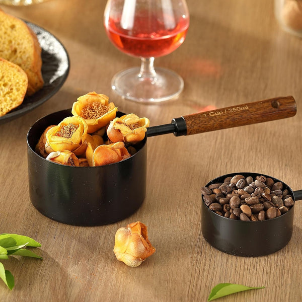 8PCS Measuring Cups and Spoons Set, DV Stainless Steel Measuring Cups with Ergonomic Wooden Handle for Cooking & Baking5