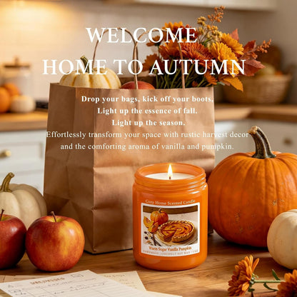 Warm Vanilla Pumpkin Scented Fall Candle, 7OZ Natural Coconut Soy Wax Fall Candles with Mild Bakery Notes, Nostalgic Autumn Pumpkin Candle Room Decor & Thanksgiving Holiday Gifts for Women7