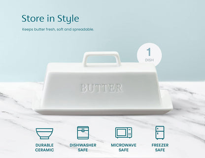 Ceramic Butter Dish with Lid, Countertop, Dishes, Tray, White | Holds 1 Stick Microwave Dishwasher Safe Elegant Kitchen Storage, Covered, Holder, Handle, Stoneware, Porcelain, Container5