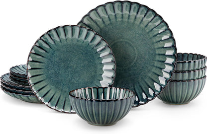 12 Pieces Dinnerware Sets for 4, Ceramic Plates and Bowls Sets1