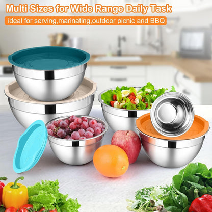 Mixing Bowls with Lids Set, 6 Piece Stainless Steel Serving Bowls6