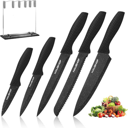 Kitchen Black Knife Set, 5 PCS Knife Sets with Arcylic Block | Teflon Coated Knives Set for Kitchen, Premium Stainless Steel, Ergonomic Handle, Great for Slicing, Dicing&Cutting1