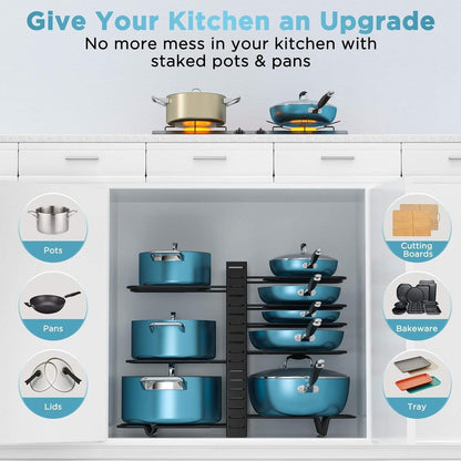 Pots and Pans Organizer under Cabinet 16.6", 8-Tier Adjustable Rack3