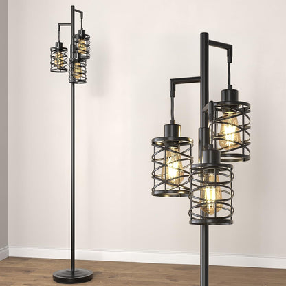 70" Industrial Floor Lamp, Stepless Dimmable Standing Lamp with 3 Bulbs, Farmhouse Corner Standing Tree Lamp for Living Room, Tall Lamps for Bedroom, Office, Study Room, Dining Room, Black8